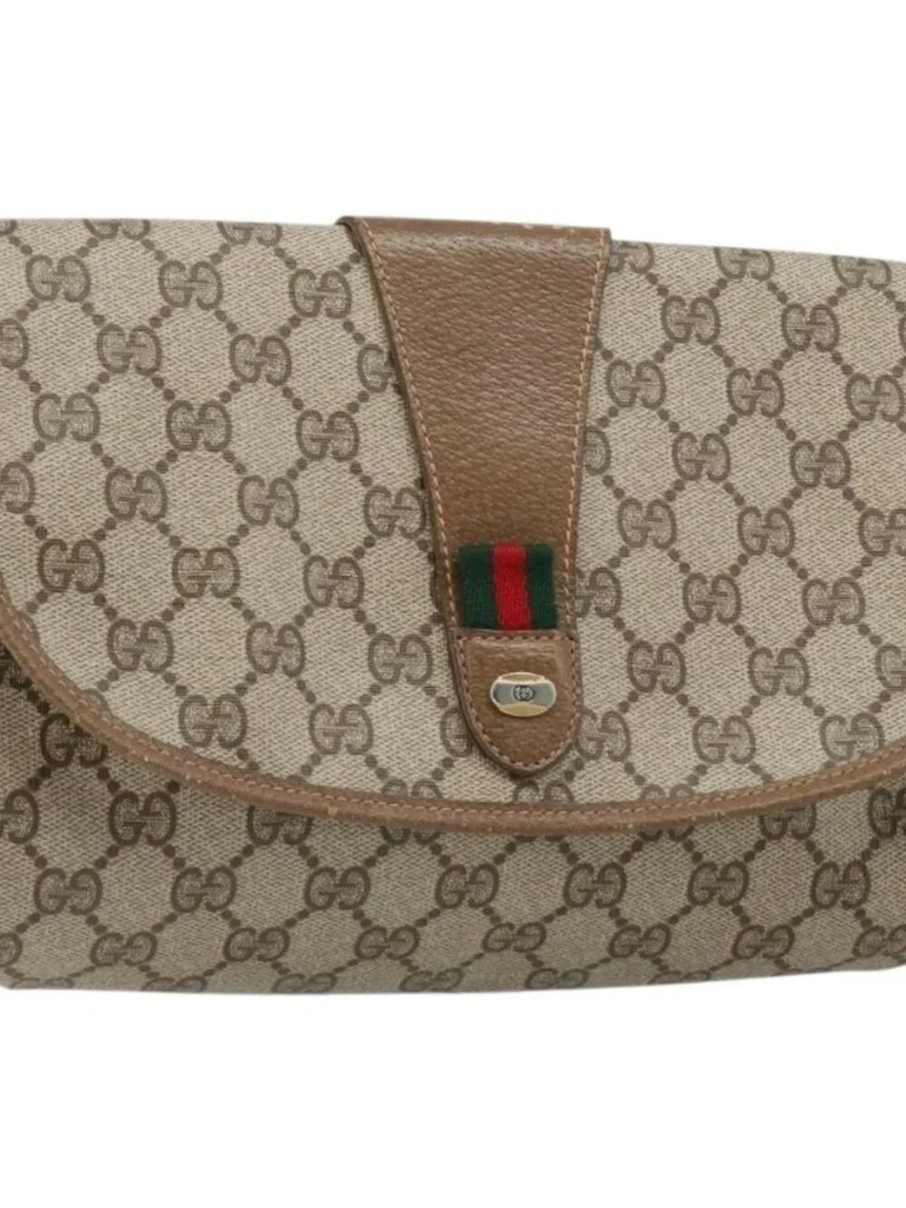 GUCCI GG Supreme Web Sherry Line Clutch Bag PVC Beige 89 01 030 Auth 187358
